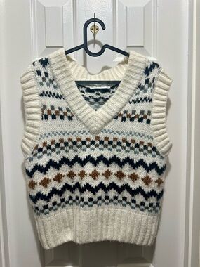 Zara Cream Fair Isle V-Neck Sweater Vest Size S